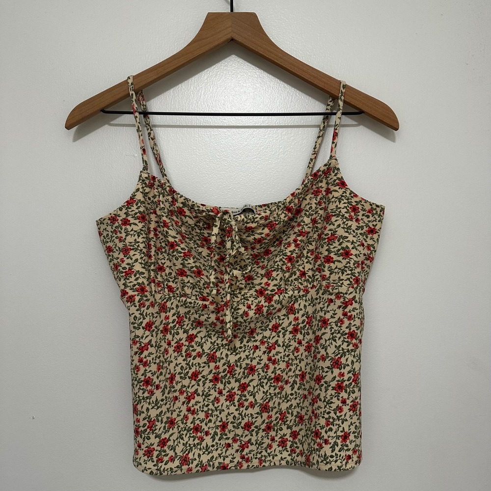 Abercrombie‎ & Fitch | Women's Cream Red Green Floral Tie Front Cami Top, Size M